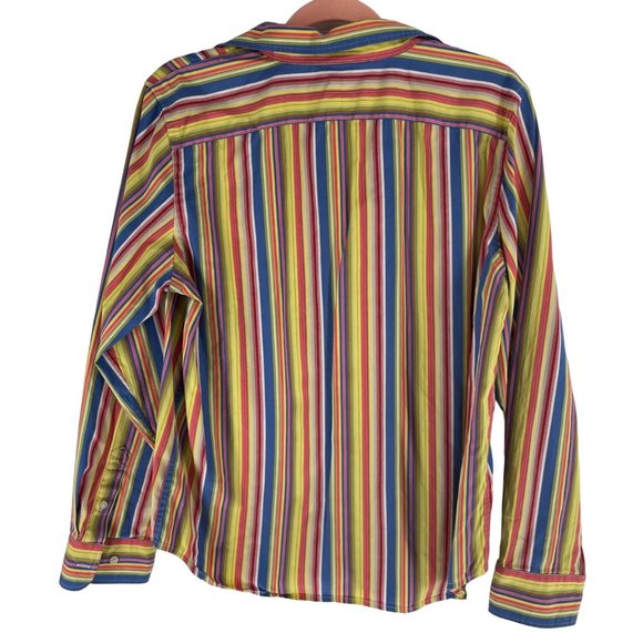 Lauren Ralph Lauren Women's Size Large Button-Down Yellow/Blue/Red Striped Top - Picture 2 of 6